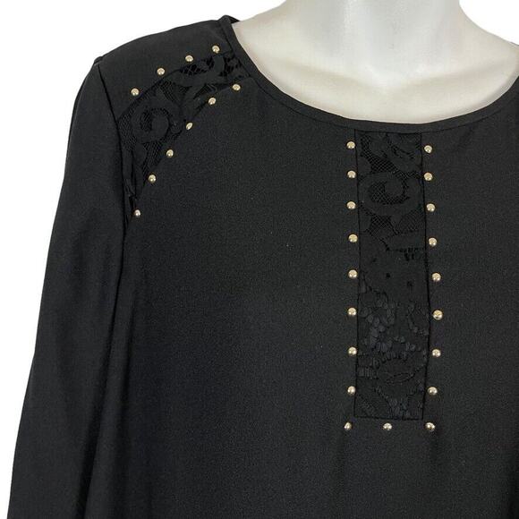 Jessica Simpson Black Gold Studded Shift Whimsigoth Long Sleeve Dress Witchy 12 - Picture 7 of 15